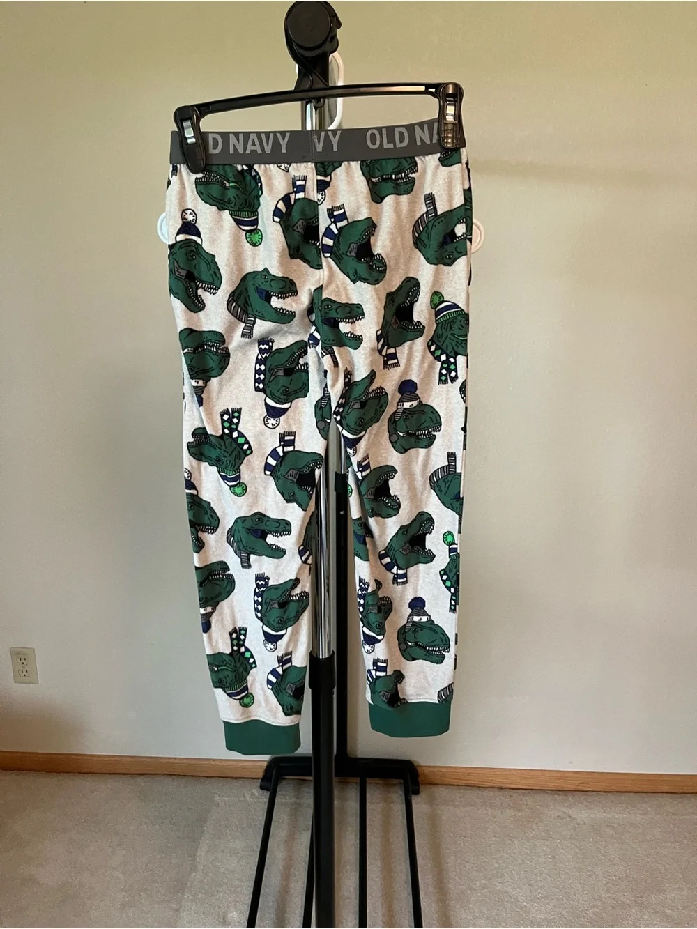 Old Navy Gray Pajama Pants with Green Dinosaur Print
